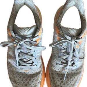 Hoka Women's Athletic Shoes - Light Blue and Orange Clifton